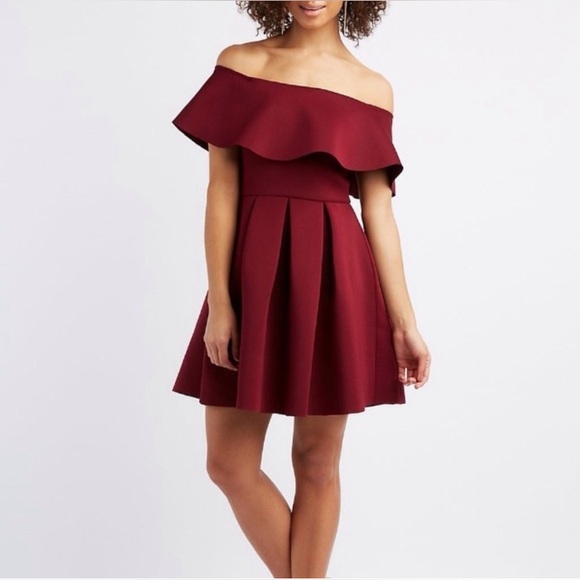 Charlotte Russe Black Off The Shoulder Scuba Knit Skater Dress Size Small - Picture 7 of 8